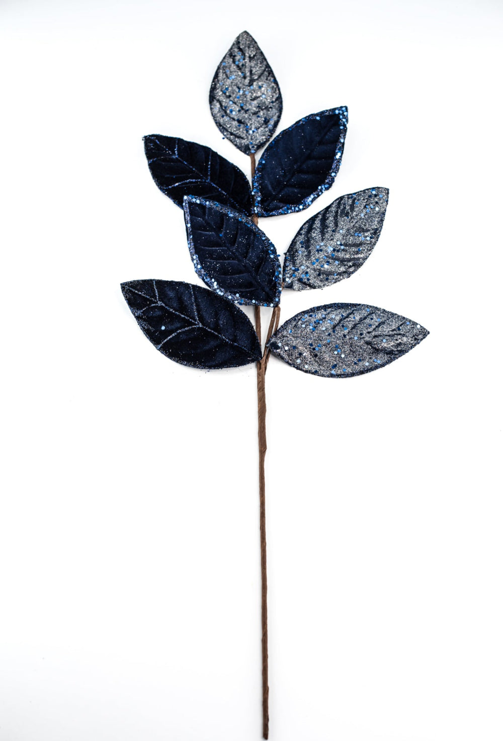 Blue velvet & glitter magnolia leaves spray - Greenery MarketXS230219