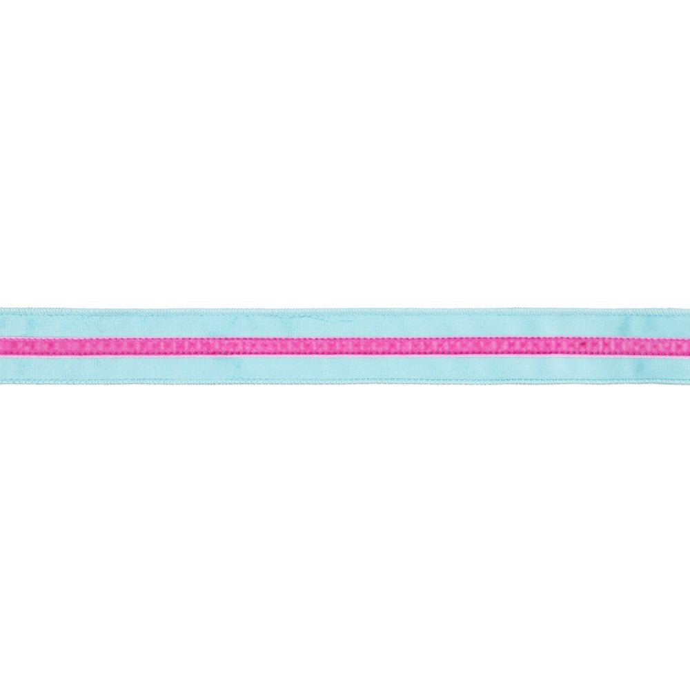 Blue With Pink Trim Wired Velvet Ribbon - 1.5" - Greenery MarketWired Ribbon7020W-305-38E
