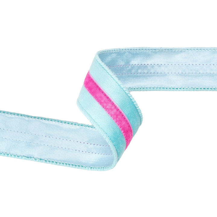 Blue With Pink Trim Wired Velvet Ribbon - 1.5" - Greenery MarketWired Ribbon7020W-305-38E