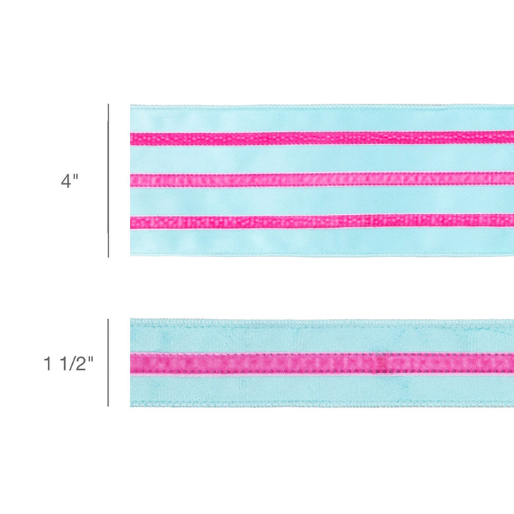 Blue With Pink Trim Wired Velvet Ribbon - 1.5" - Greenery MarketWired Ribbon7020W-305-38E