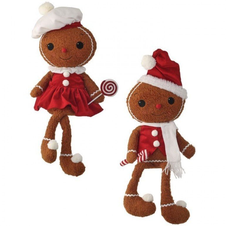 Boy and girl, fleece, gingerbread peppermint dolls - Greenery MarketHome decorMTX67184 SETof2