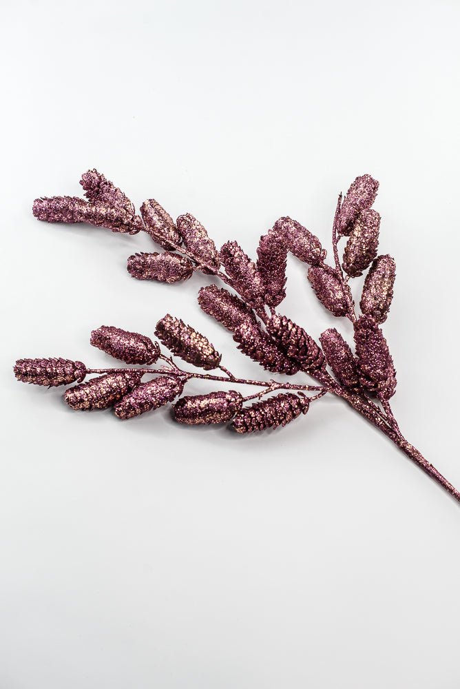Boysenberry Glittered Pine Cone Spray - 26" - Greenery MarketXAQ780-BB