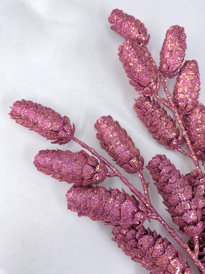 Boysenberry Glittered Pine Cone Spray - 26" - Greenery MarketXAQ780-BB