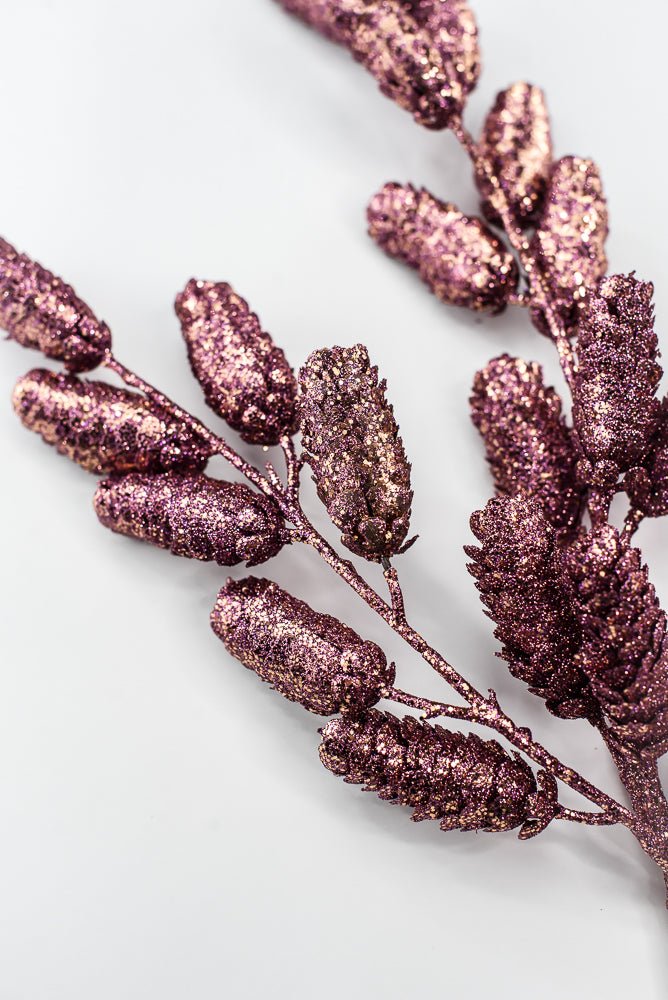 Boysenberry Glittered Pine Cone Spray - 26" - Greenery MarketXAQ780-BB