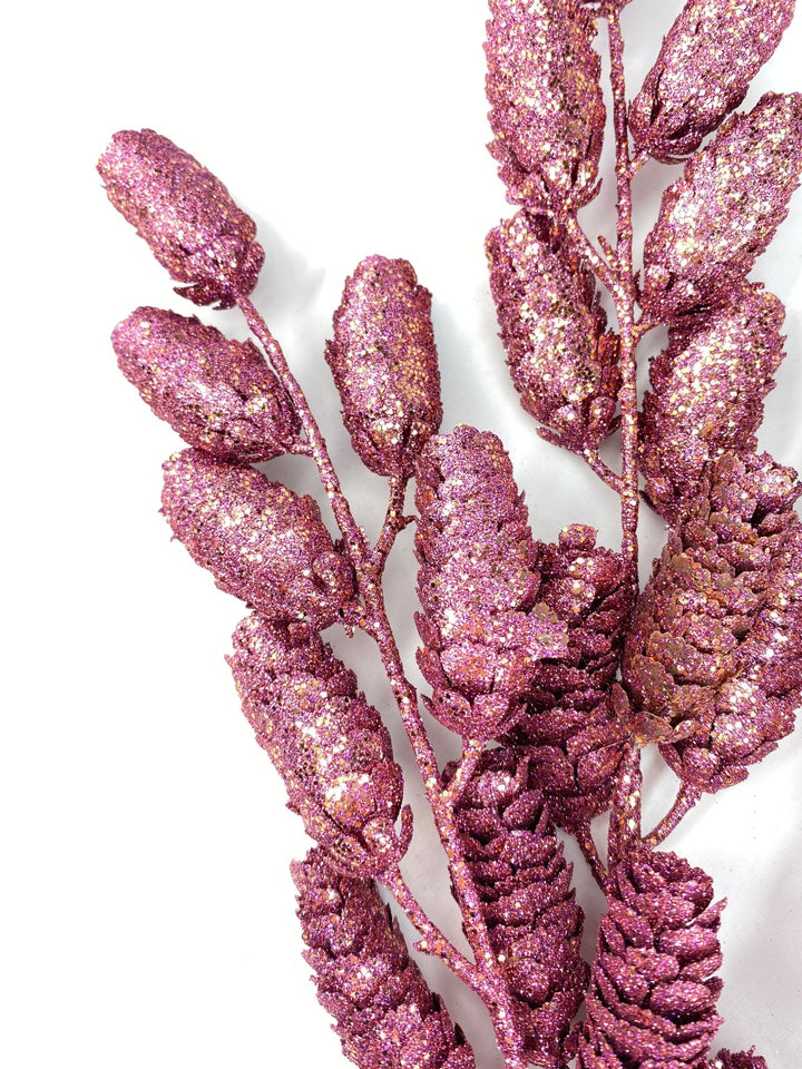 Boysenberry Glittered Pine Cone Spray - 26" - Greenery MarketXAQ780-BB