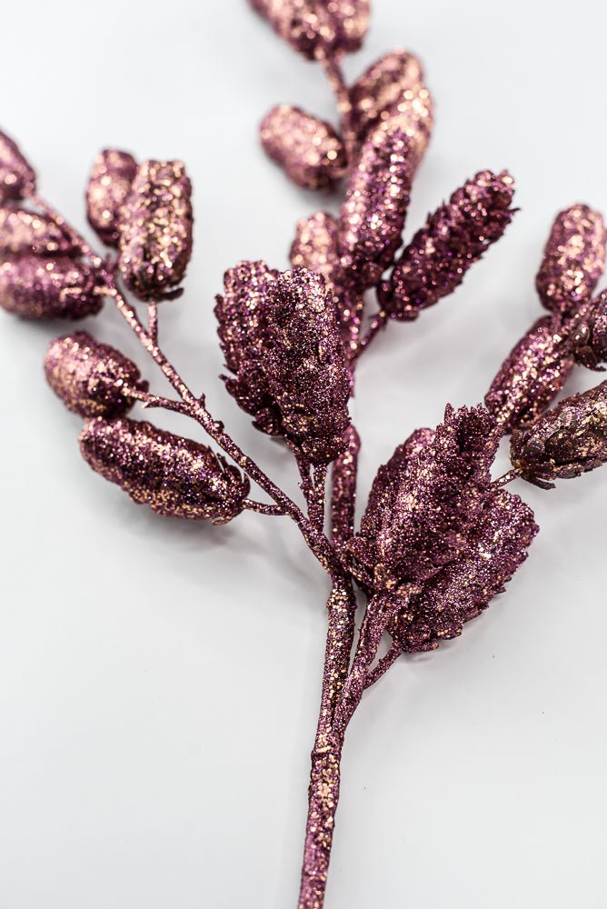 Boysenberry Glittered Pine Cone Spray - 26" - Greenery MarketXAQ780-BB