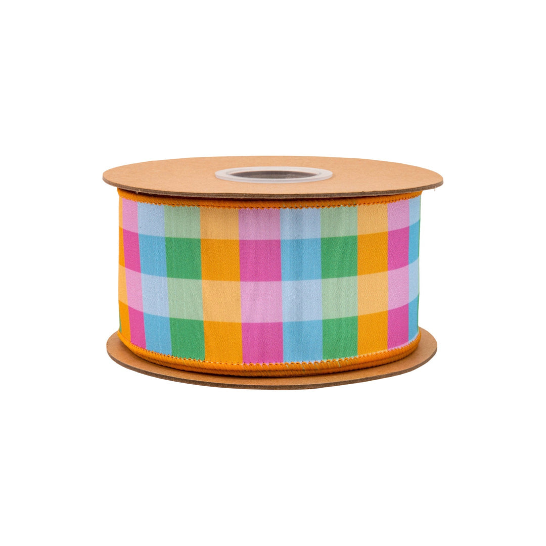Bright Multi - Check with Yellow Backing Wired Dupioni Ribbon - 2.5" - Greenery MarketWired Ribbon9222W-014-63E