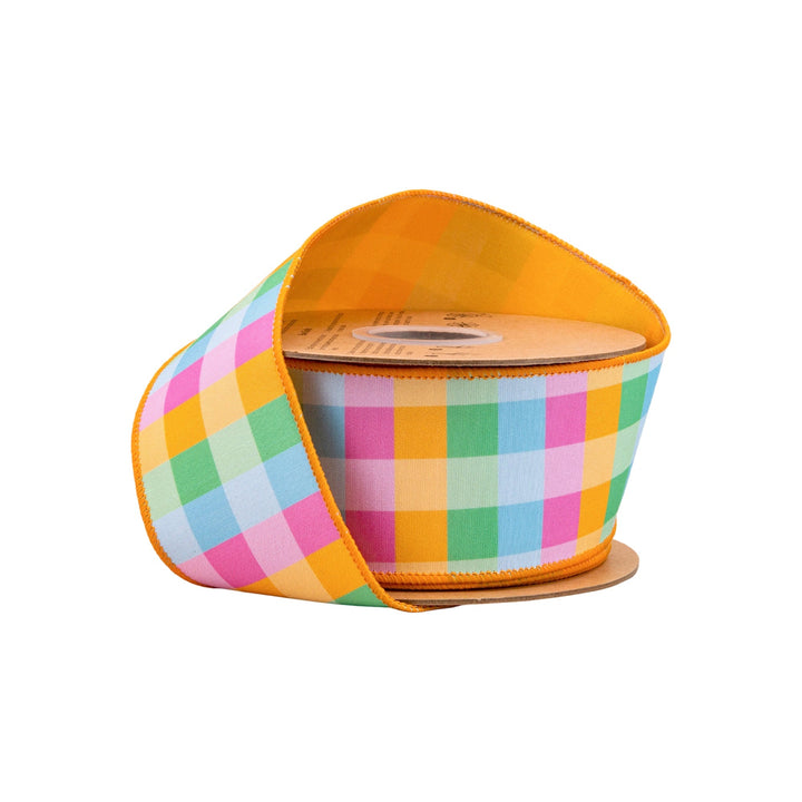 Bright Multi - Check with Yellow Backing Wired Dupioni Ribbon - 2.5" - Greenery MarketWired Ribbon9222W-014-63E
