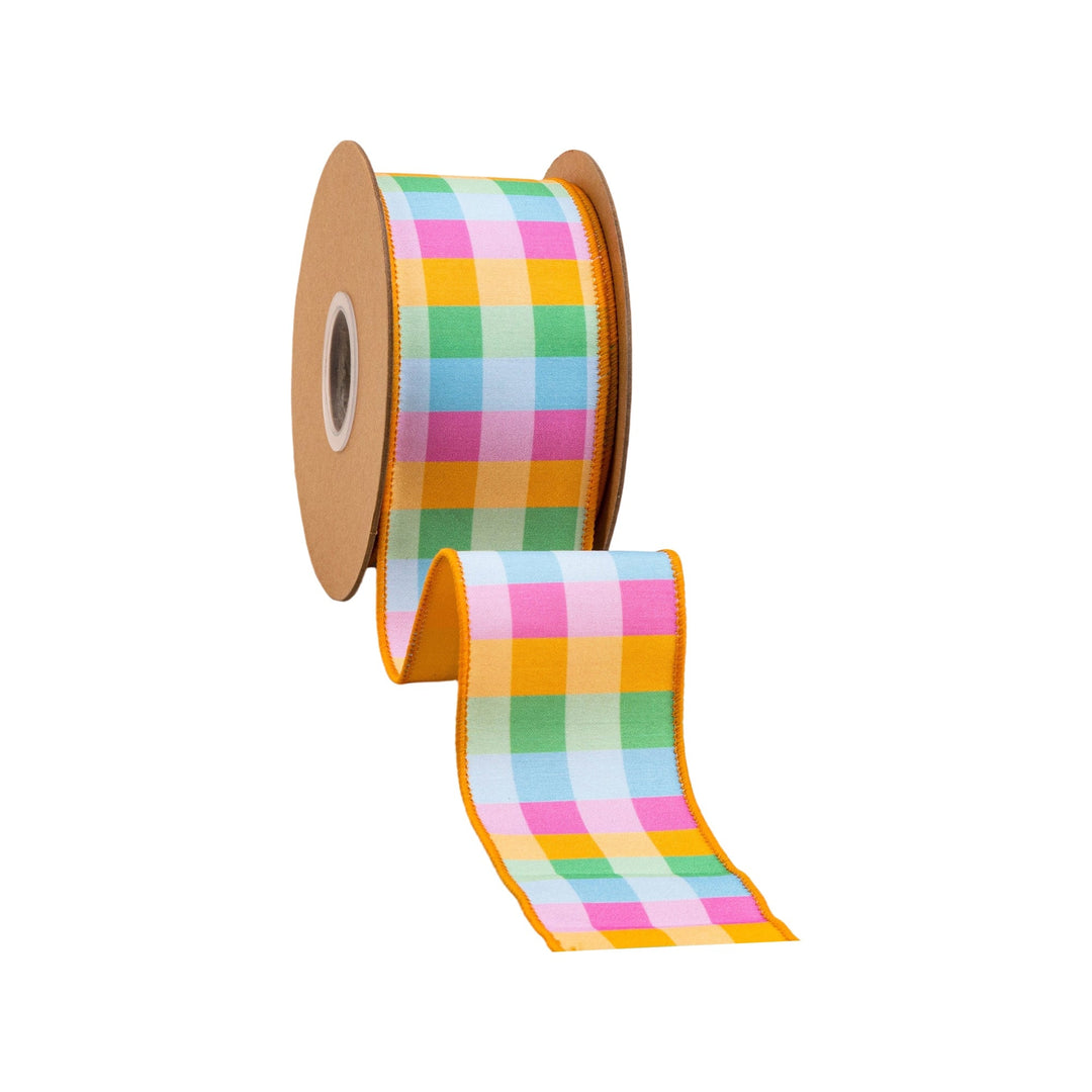 Bright Multi - Check with Yellow Backing Wired Dupioni Ribbon - 2.5" - Greenery MarketWired Ribbon9222W-014-63E