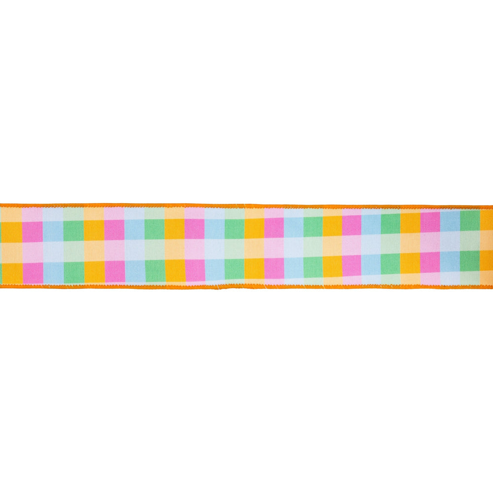 Bright Multi - Check with Yellow Backing Wired Dupioni Ribbon - 2.5" - Greenery MarketWired Ribbon9222W-014-63E