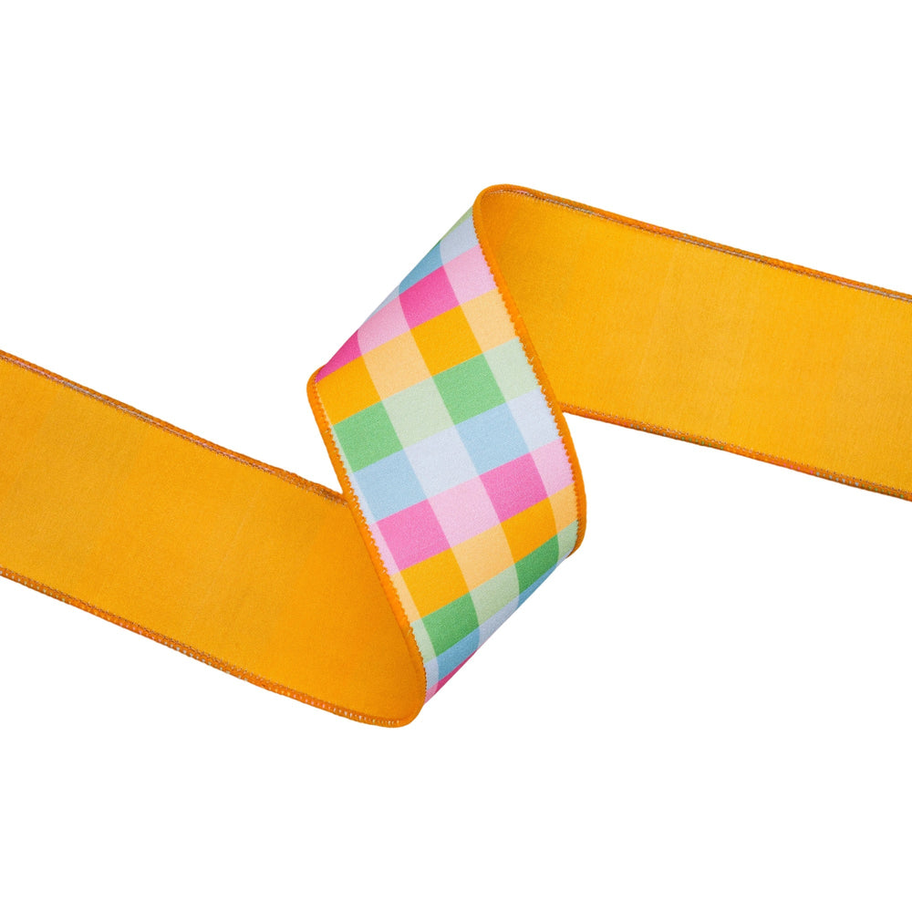 Bright Multi - Check with Yellow Backing Wired Dupioni Ribbon - 2.5" - Greenery MarketWired Ribbon9222W-014-63E