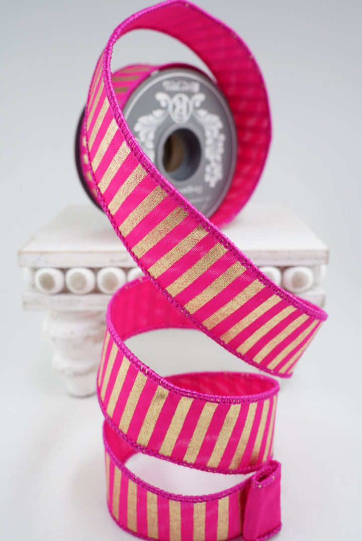 Bright Pink and Gold Stripe Wired Ribbon 1.5” - Greenery MarketRibbons & Trim94586W-262-09D