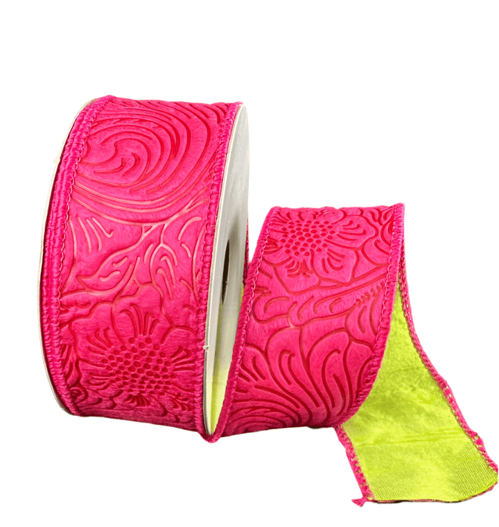 Bright pink and yellow double sided embossed 1.5” wired ribbon - Greenery MarketWired ribbonD42510 - 09 - 29