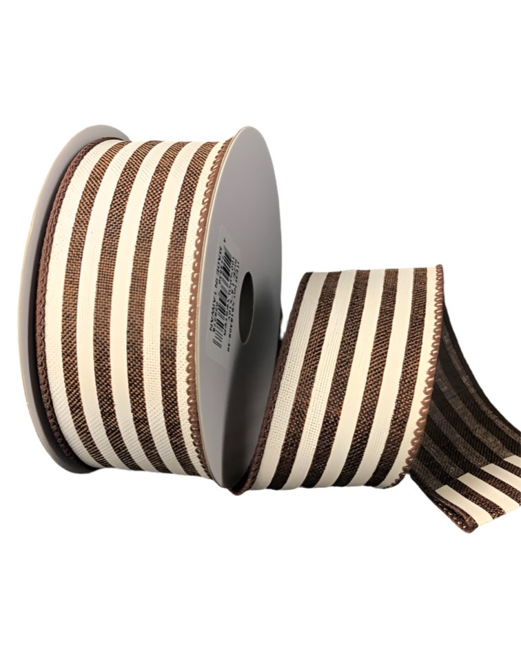 Brown and ivory cabana striped wired ribbon, 1.5" - Greenery MarketWired ribbonX916309 - 38