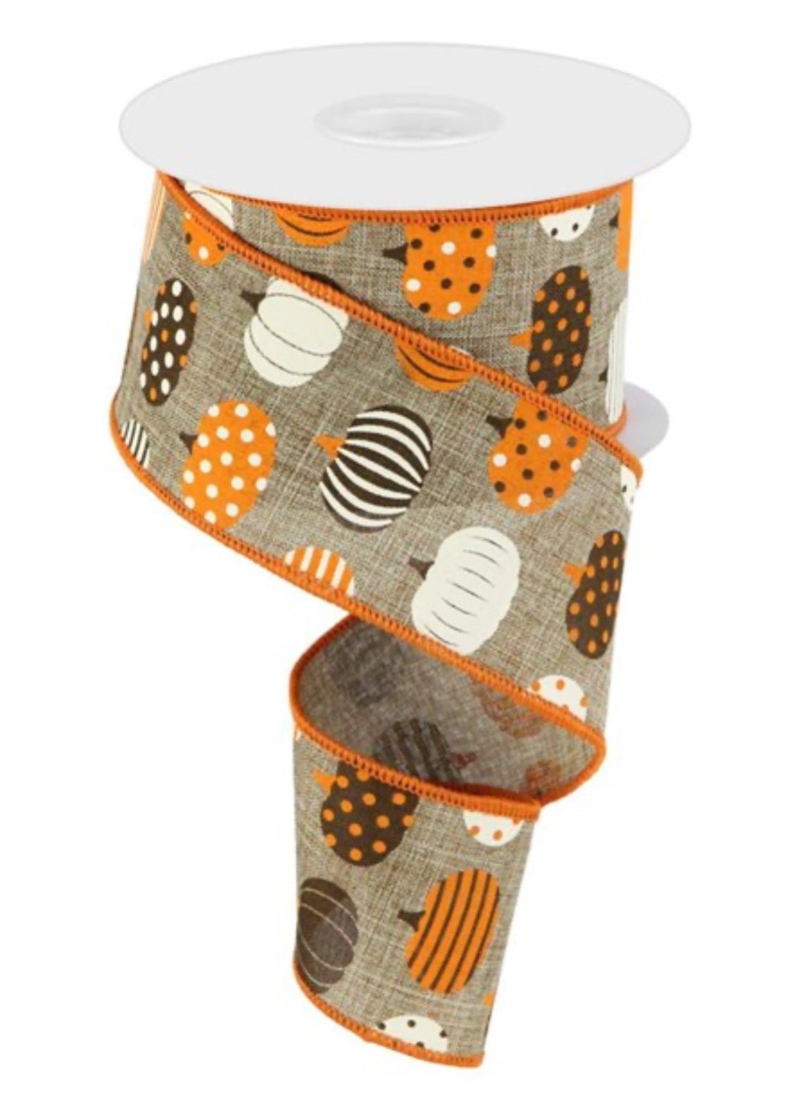Brown and orange Pumpkins ribbon - 2.5” wired ribbon - Greenery MarketWired ribbonRGC170504