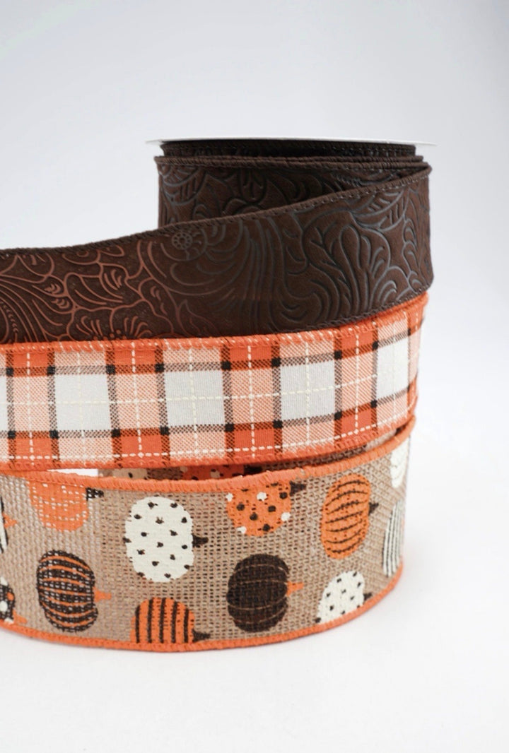Brown Burlap Pumpkin Bow Bundle x 3 Ribbons - Greenery Market