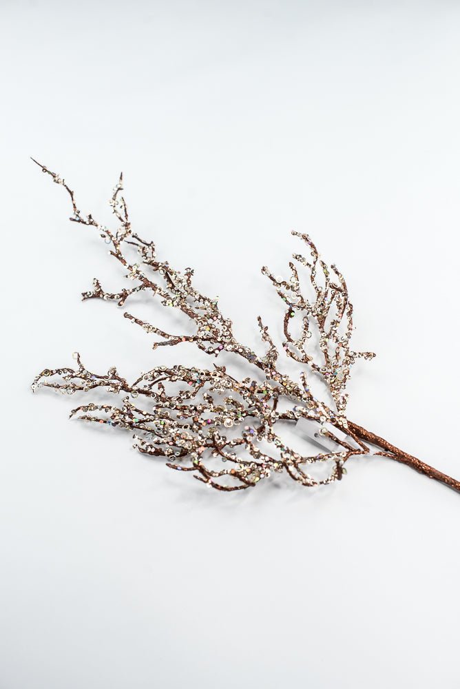 Brown & Champagne Glitter Sequin Twig Spray - 27" - Greenery MarketXG1117BRNCH