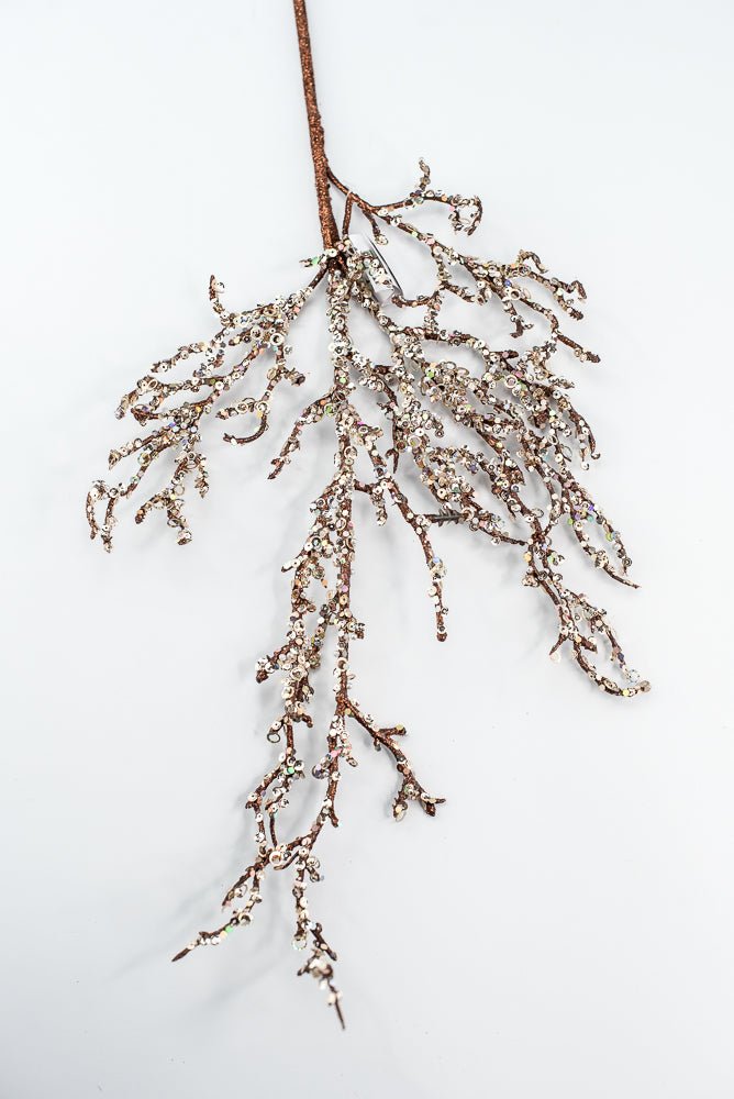 Brown & Champagne Glitter Sequin Twig Spray - 27" - Greenery MarketXG1117BRNCH