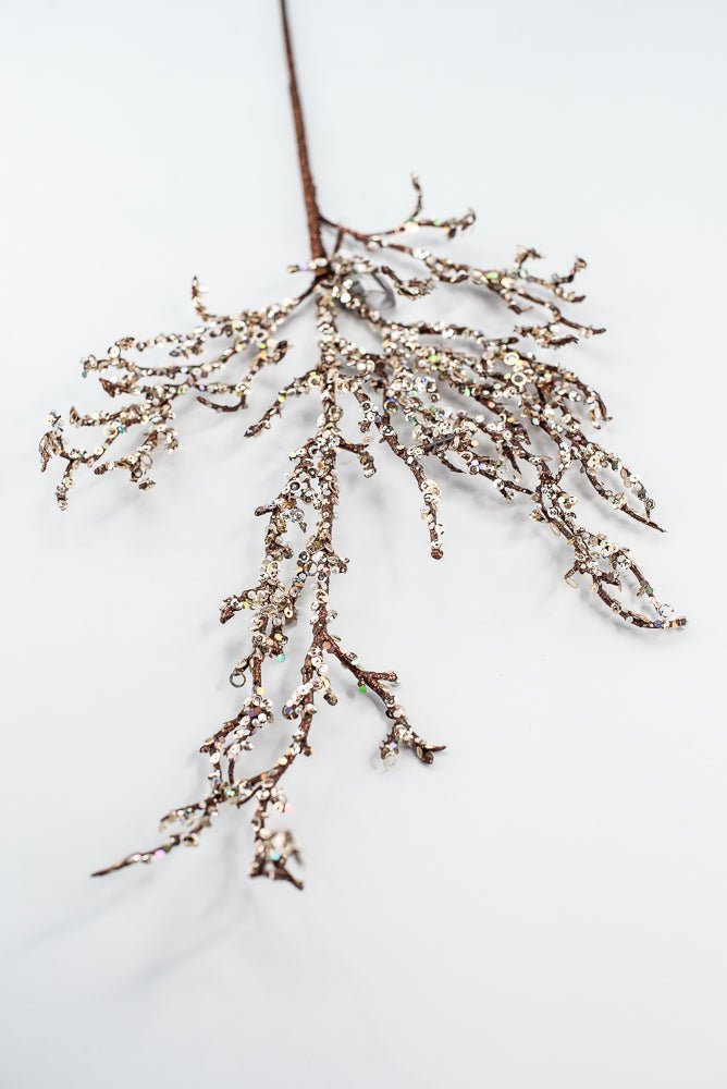 Brown & Champagne Glitter Sequin Twig Spray - 27" - Greenery MarketXG1117BRNCH