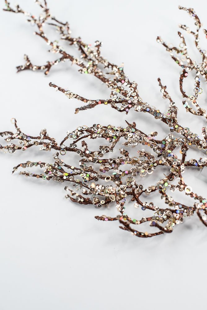 Brown & Champagne Glitter Sequin Twig Spray - 27" - Greenery MarketXG1117BRNCH
