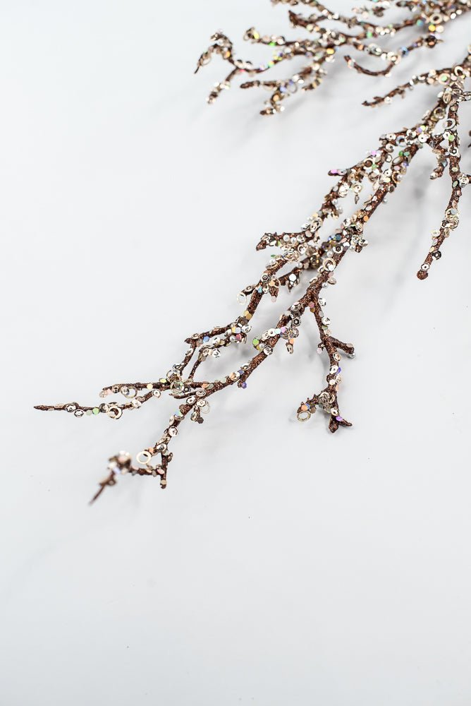 Brown & Champagne Glitter Sequin Twig Spray - 27" - Greenery MarketXG1117BRNCH