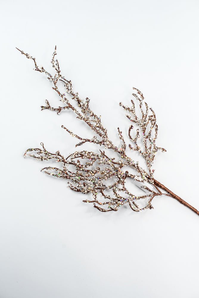 Brown & Champagne Glitter Sequin Twig Spray - 27" - Greenery MarketXG1117BRNCH