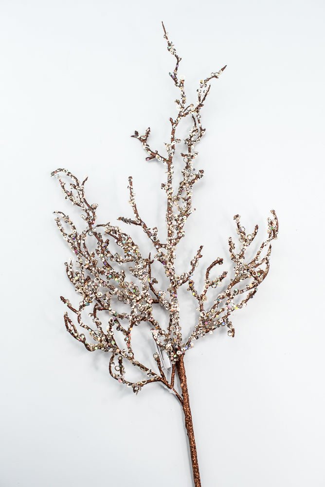 Brown & Champagne Glitter Sequin Twig Spray - 27" - Greenery MarketXG1117BRNCH