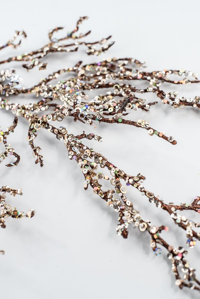 Brown & Champagne Glitter Sequin Twig Spray - 27" - Greenery MarketXG1117BRNCH
