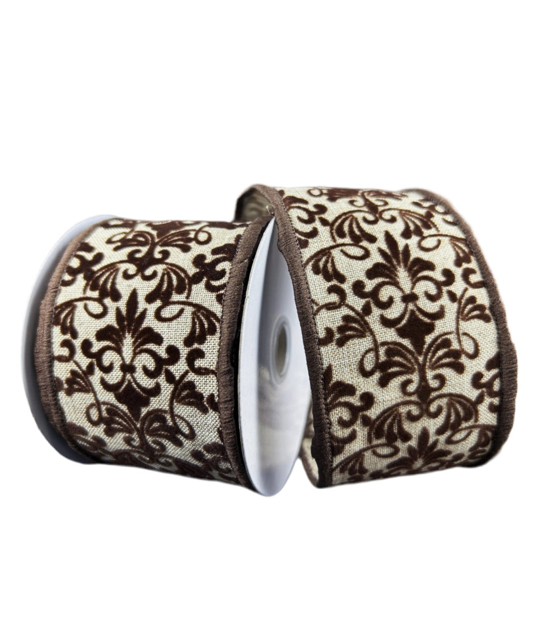 Brown damask 2.5” wired ribbon - Greenery MarketWired ribbon78479 - 40 - 38