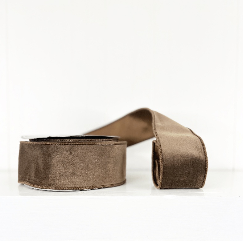 Brown Divine Velvet Taffeta Wired Ribbon - 2.5" - Greenery Market31 - 15051CH