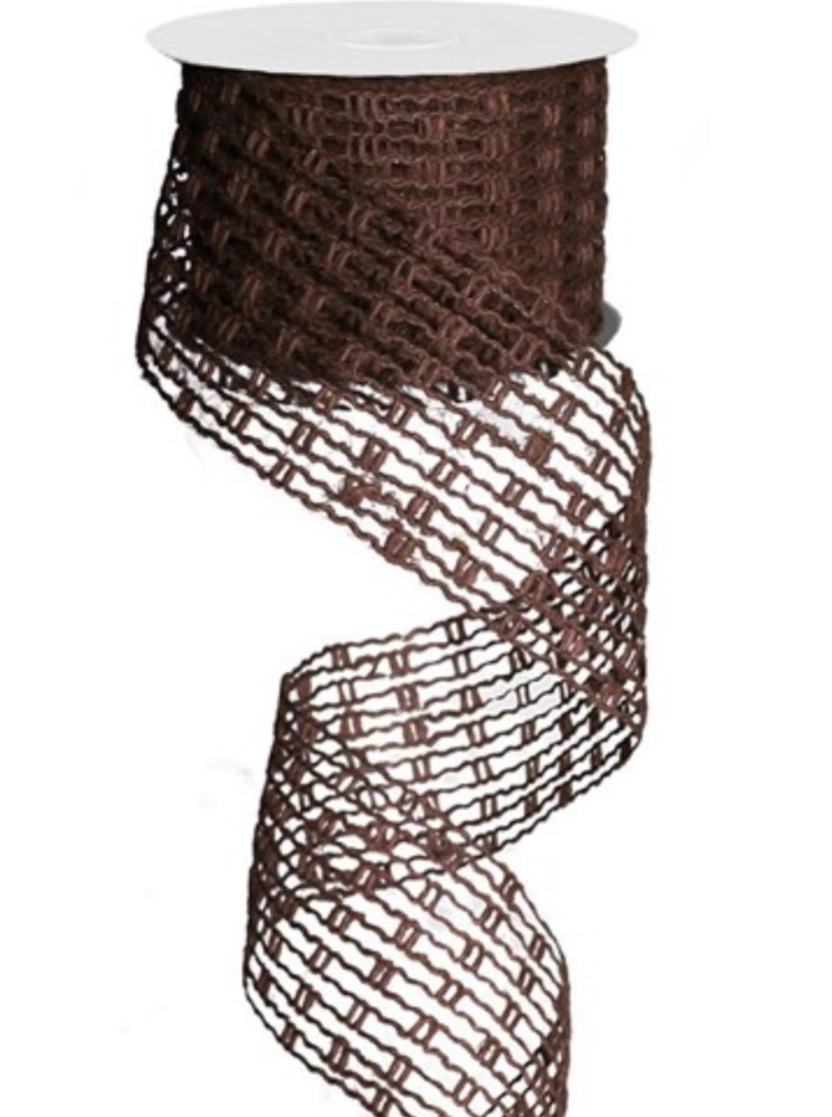 Brown jute expandable wired ribbon, 2.5