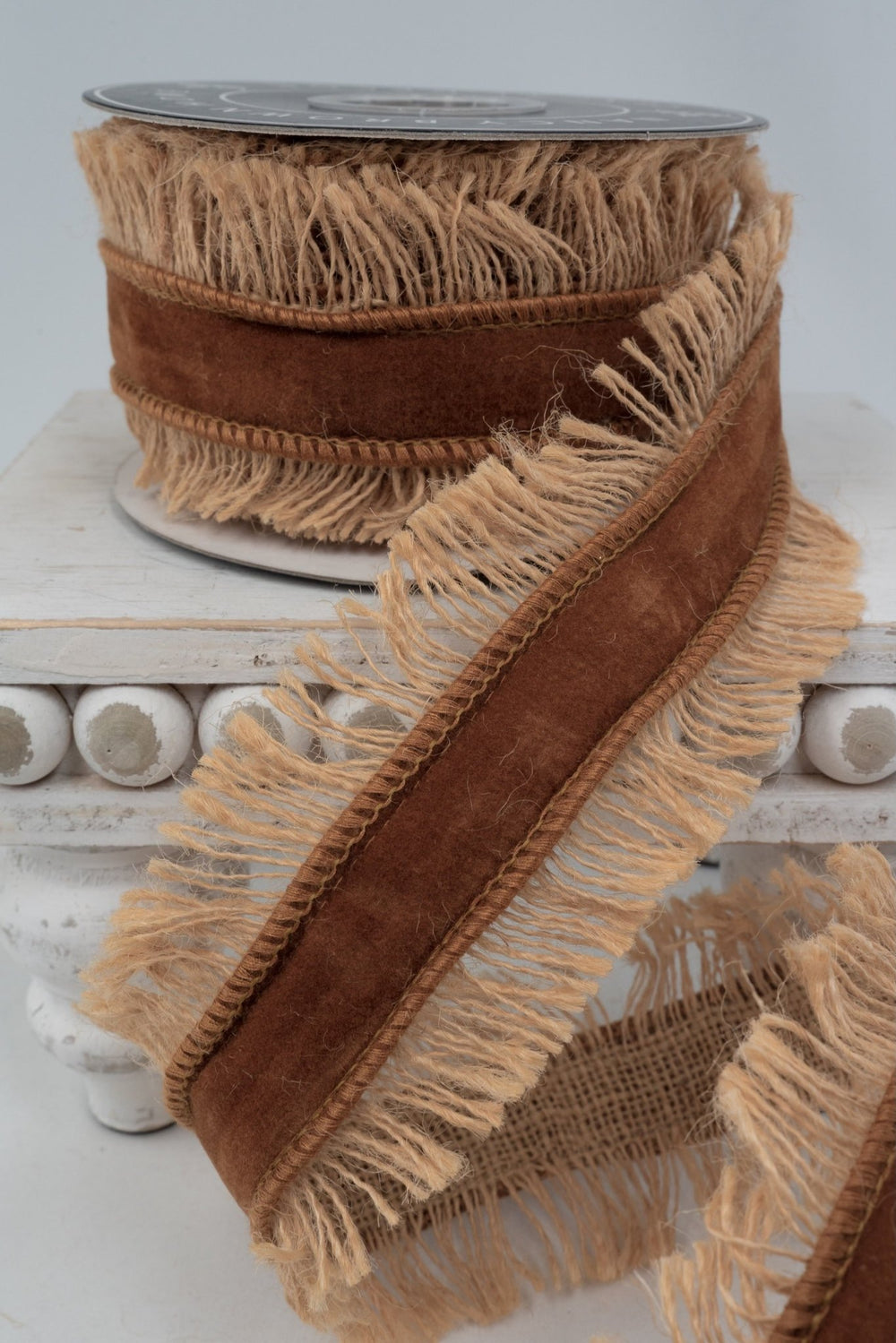 Brown Jute Fringed Wired Ribbon - 2.5" - Greenery Market15066