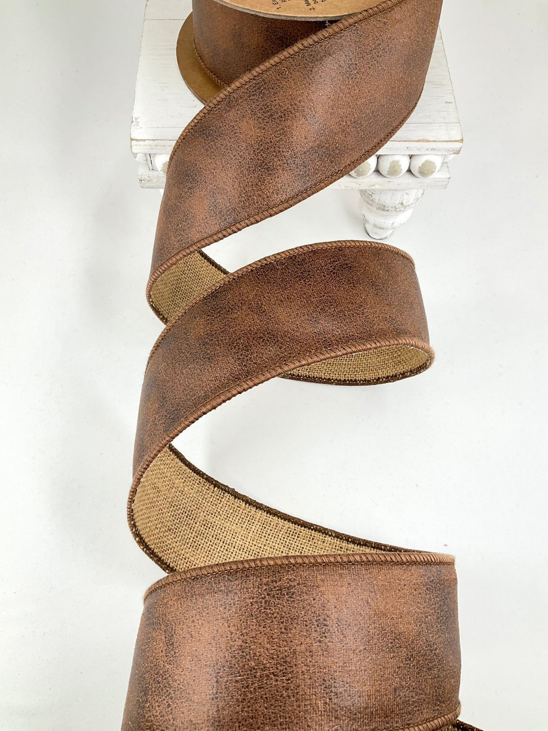 Brown Leather And Burlap Wired Ribbon - 2.5" - Greenery Market6566W-850-63E