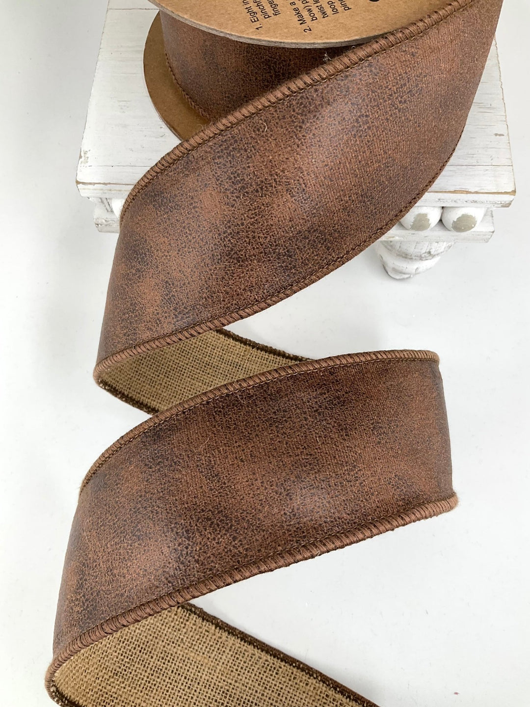 Brown Leather And Burlap Wired Ribbon - 2.5" - Greenery Market6566W-850-63E