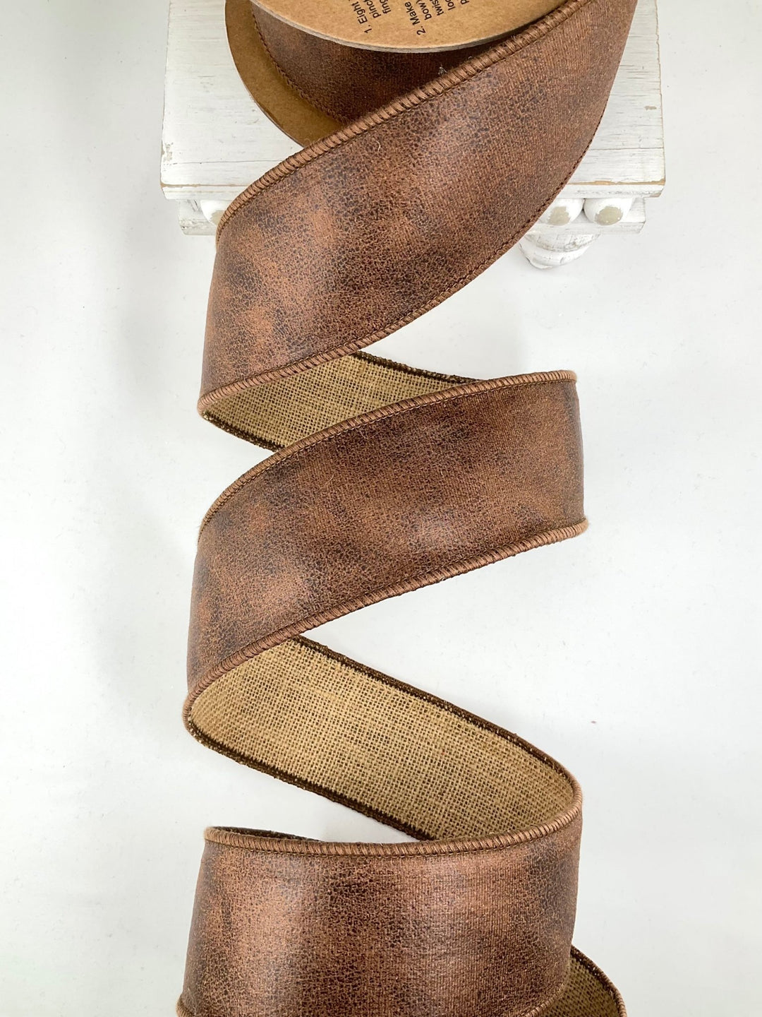 Brown Leather And Burlap Wired Ribbon - 2.5" - Greenery Market6566W-850-63E