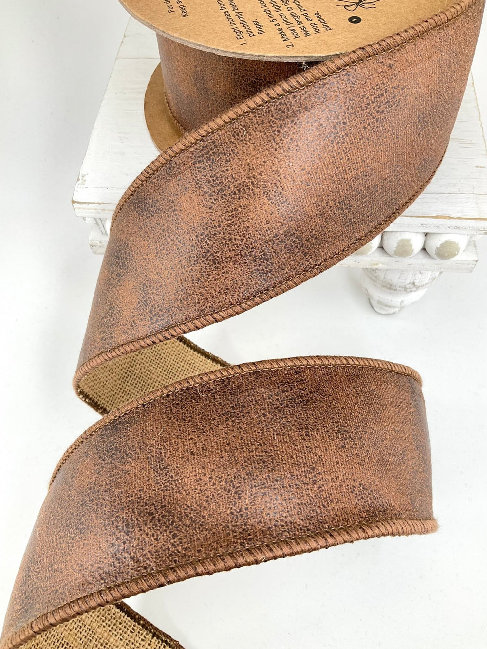 Brown Leather And Burlap Wired Ribbon - 2.5" - Greenery Market6566W-850-63E