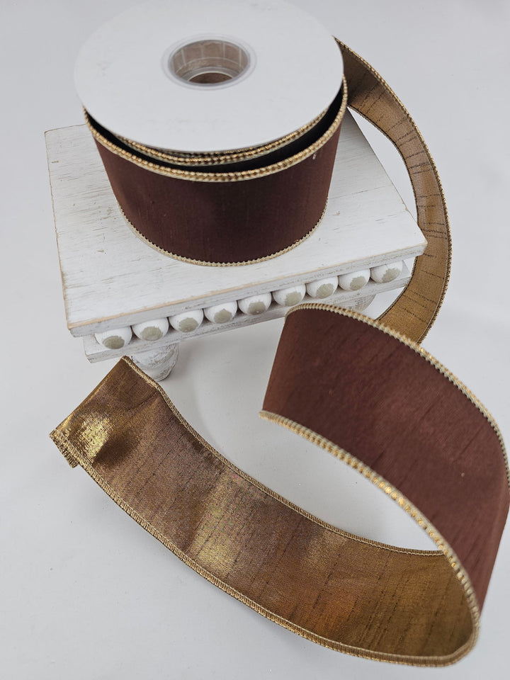 Brown Metallic Double Fused Ribbon - 2.5" - Greenery MarketXR603/25BN