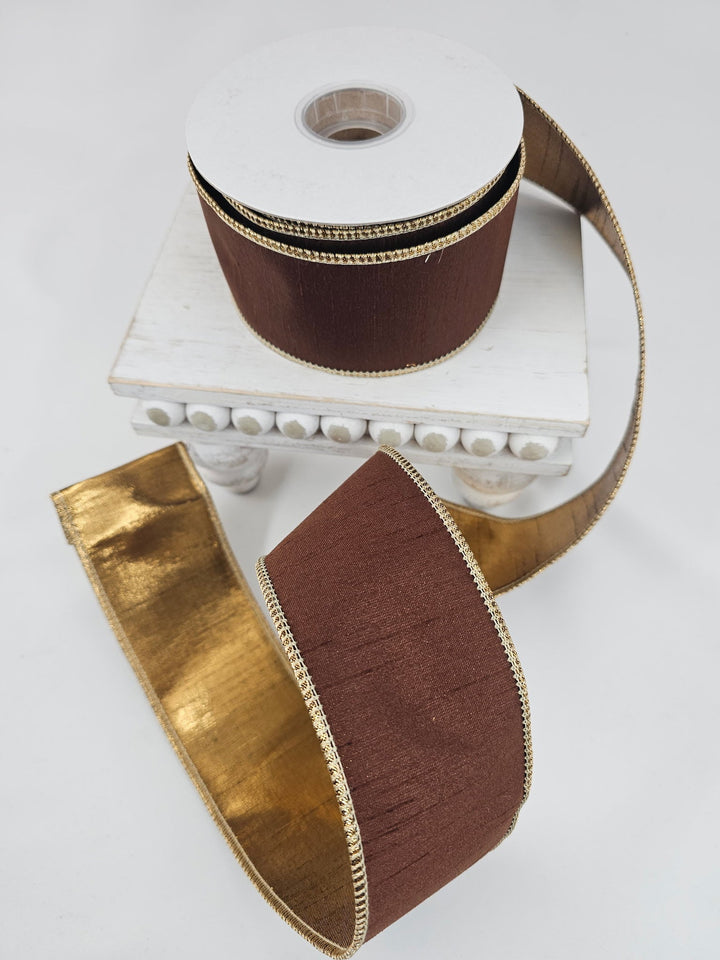 Brown Metallic Double Fused Ribbon - 2.5" - Greenery MarketXR603/25BN