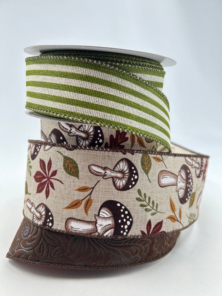 Brown Natural Mushrooms Bow Bundle x 3 Wired Ribbons - Greenery MarketWired ribbonMushroomMossX3