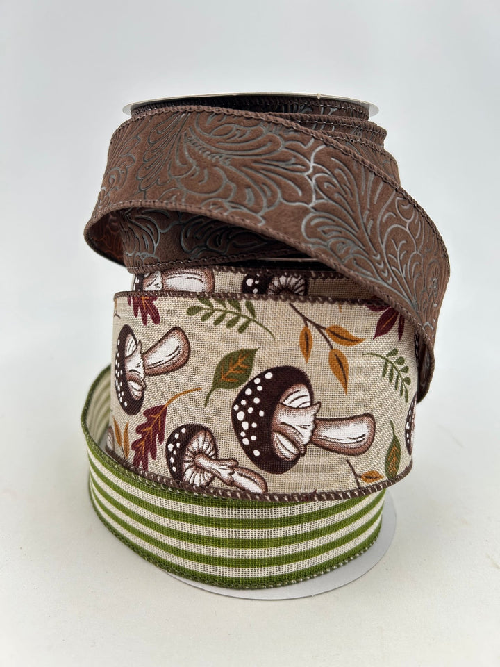 Brown Natural Mushrooms Bow Bundle x 3 Wired Ribbons - Greenery MarketWired ribbonMushroomMossX3