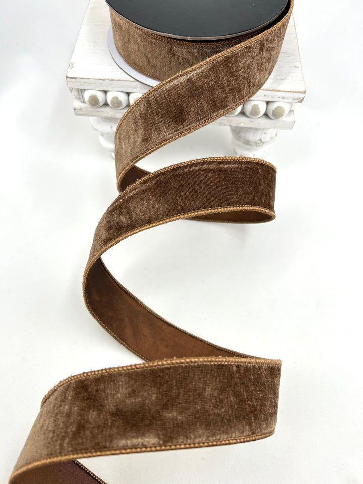 Brown Premier Wired Velvet Ribbon - 1.5" - Greenery MarketRibbon259963