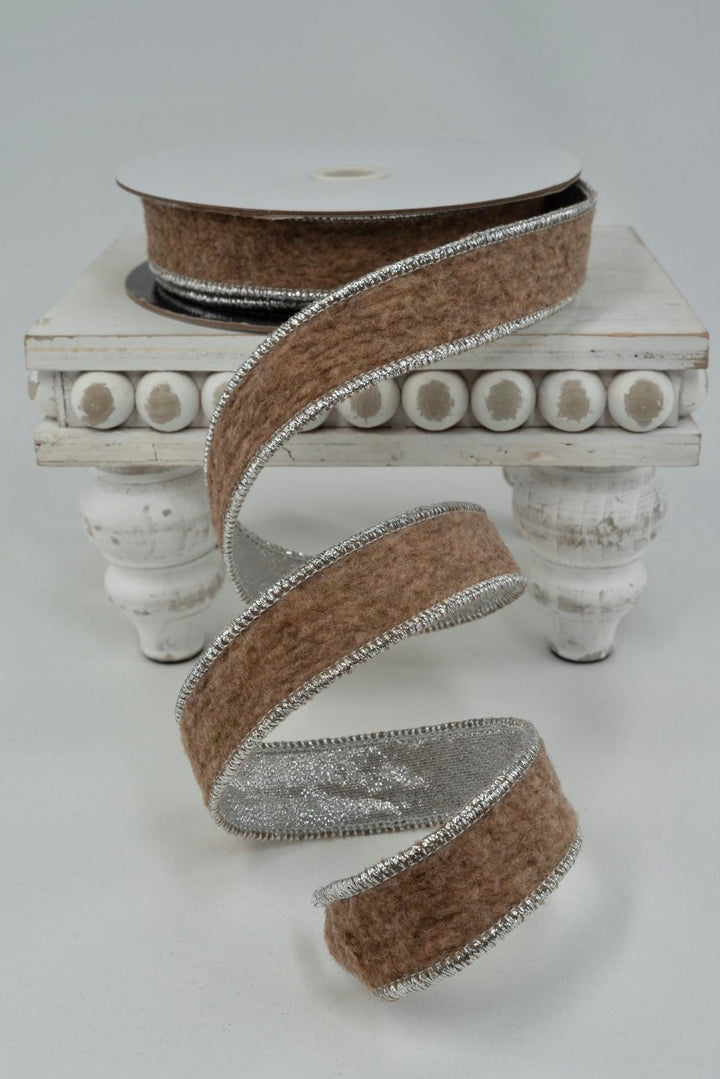 Brown Tan & Silver Ribbon - 1" - Greenery MarketRW0058-BR/SI
