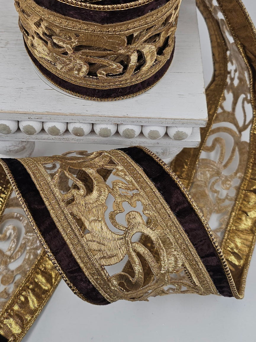 Brown Trim Velvet Cut - Out Ribbon - 4" - Greenery MarketXR594/4BN