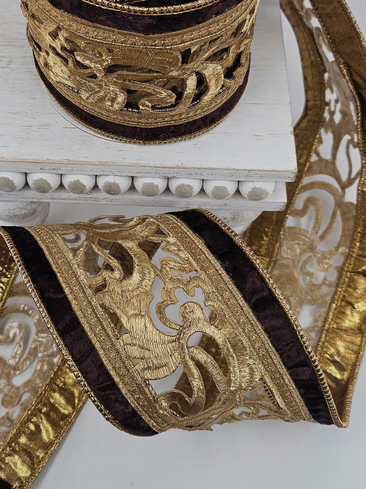 Brown Trim Velvet Cut - Out Ribbon - 4" - Greenery MarketXR594/4BN