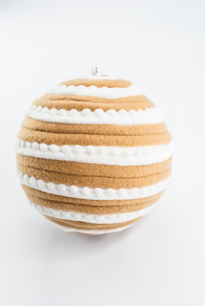 Brown & White Ornament Stripe Ball - 6" - Greenery MarketArtificial Flora86720BNWT