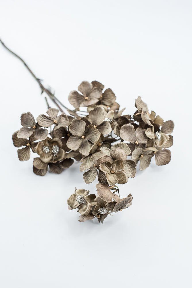 Brown With Faux Diamonds, Velvet Hydrangea Spray - 24" - Greenery MarketXFS799-BR/GR