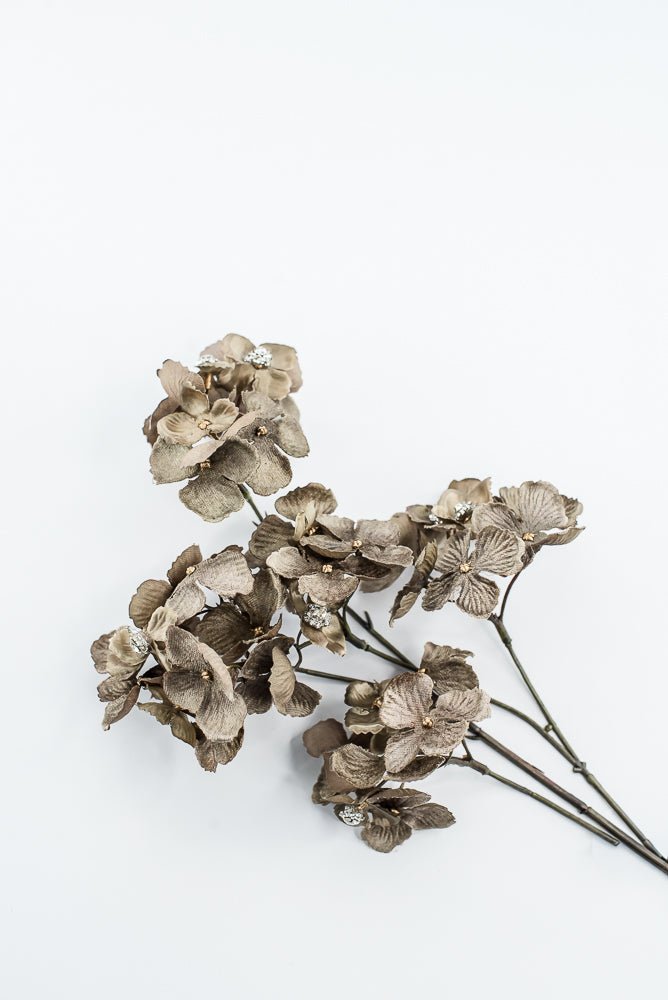 Brown With Faux Diamonds, Velvet Hydrangea Spray - 24" - Greenery MarketXFS799-BR/GR