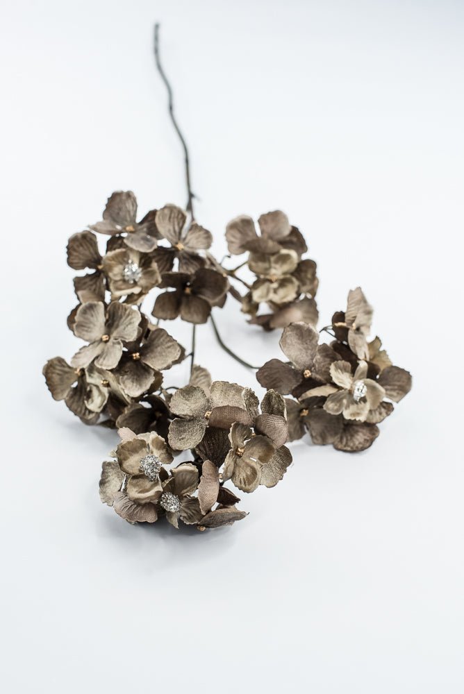 Brown With Faux Diamonds, Velvet Hydrangea Spray - 24" - Greenery MarketXFS799-BR/GR