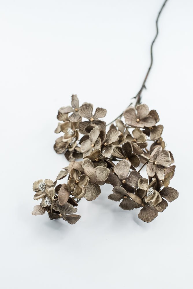 Brown With Faux Diamonds, Velvet Hydrangea Spray - 24" - Greenery MarketXFS799-BR/GR