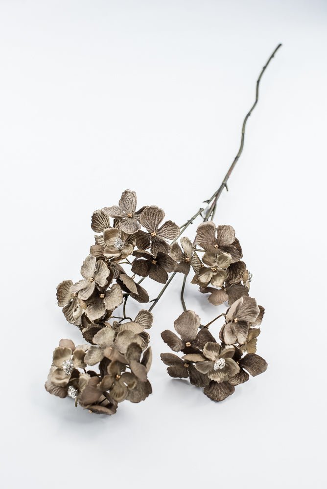 Brown With Faux Diamonds, Velvet Hydrangea Spray - 24" - Greenery MarketXFS799-BR/GR
